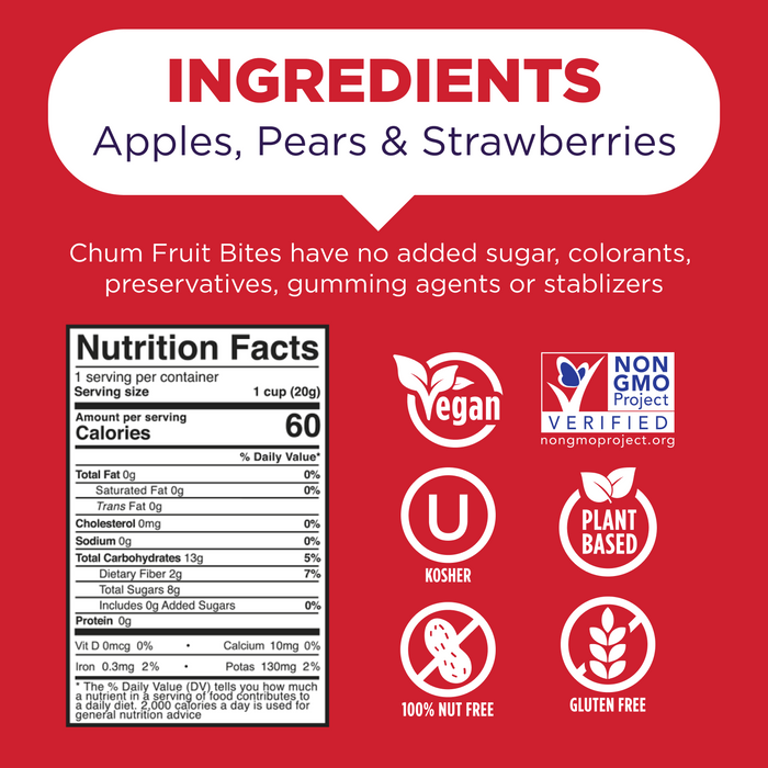 Chum Fruit Snacks | Strawberry 100% Real Fruit Snacks, No Sugar Added,  Nut-Free